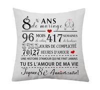 8 Ans Mariage Anniversaire Housse de Coussin Cadeaux de Épouse Mari Femmes Hommes Cadeau Souvenir Joyeux 8e Anniversaire Mariage pour Amie Ami Cadeau de Saint Valentin (8 Ans)