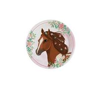 8 assiettes carton poney chevaux fleurs 23cm - 9909874-66
