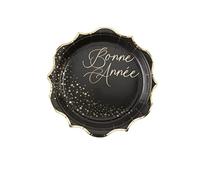 8 Assiettes en carton Bonne année noires et or 23 cm - Noir