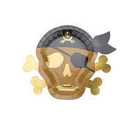 8 assiettes en carton pirate kraft tête de mort 26 x 33 cm - Noir - Taille Unique
