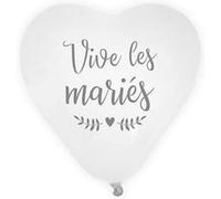 8 Ballons - Forme de cœur - Blanc - Vive les mariés - Décoration - Mariage - A gonfler Blanc