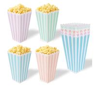 8 boîtes à popcorn réutilisables, chaque boîte peut contenir 60 g de pop-corn classiques en plastique à rayures pastel, idéales pour les soirées cinéma en famille, les boîtes à goûter home cinéma (lot