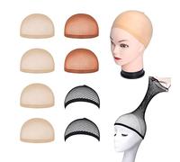 8 bonnets de perruque unisexe, 4 bonnets élastiques en nylon de couleur + 2 bonnets de cheveux en nylon marron et 2 filets noirs pour perruque.