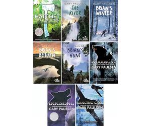 8 Books Collection Set by Gary Paulsen, Hatchet, The River, Brian's Winter, Brian's Return, Brian's Hunt, Woodsong, Dogsong, Dancing Carl