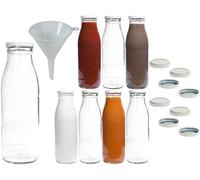 8 bouteilles de lait de 0,5 l avec 16 bouchons à vis sans PVC blanc à remplir soi-même avec entonnoir de 9 cm de diamètre