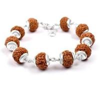 8 bracelets Mukhi Ganesh d'Indonésie / 8 Mukhi Java Rudraksha Bracelet avec bouchons en argent (10 mm), taille unique, bois, sans pierre précieuse, One Size, Bois, Pas de gemme