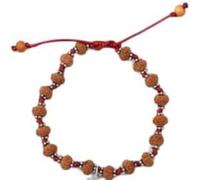 8 bracelets Mukhi Ganesh d'Indonésie/8 Mukhi Java Rudraksha Bracelet avec chakra argenté en fil (14 mm), taille unique, bois, sans pierre précieuse, One Size, Bois, Pas de gemme