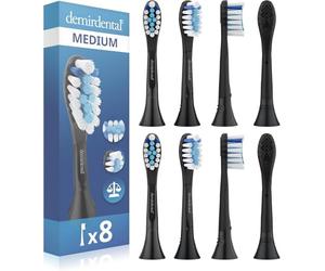 8 brossettes demirdental compatible avec Philips Sonicare têtes de brosse C3, Premium Plaque Defence Standard, équivalent HX9048, brossettes de rechange compatible, noir