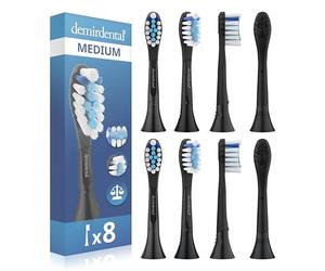 8 brossettes demirdental compatible avec Philips Sonicare têtes de brosse C3, Premium Plaque Defence Standard, équivalent HX9048, brossettes de rechange compatible, noir