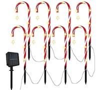 8 Canne De Bonbon Lumières avec Étoiles Noë, Lumières De Noël en Sucre d'orge, Étanches, Alimentation Solaire, Marqueur De Chemin De Noël, Lumières pour Chemin, Decoration Noel Exterieur Solaire