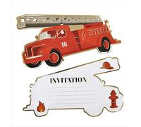 8 Cartes d'invitation camion de pompier 17 x 9,5 cm - Rouge - Taille Unique