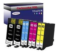 T3AZUR- 8X Cartouches Compatibles avec Epson 34XL 34 XL remplace Epson Workforce Pro WF-3725DWF WF-3720DWF WF3725DWF WF3720DWF
