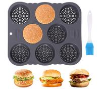 8 Cavités Moule à Pain Hamburger, Rond 8cm Moule Hamburger Silicone Antiadhésif avec Brosse, Plaque Buns Burgers Résistant à La Chaleur Pliable Moule Silicone Burger pour Muffins, Gâteau, Tartes