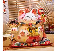 8" Céramique Lucky Cat Feng Shui Luck and Fortune Figurine de Collection Statue,Maneki Neko Japonais Traditionnel,Chat Japonais Kawaii,Le Chat Japonais Qui Invite,Tirelire en céramique