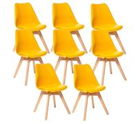 8 Chaises Tulipes Salle à Manger Scandinaves BM Home Salle de Bureau, Pieds en Bois de Hêtre Massif, Colorie Jaune