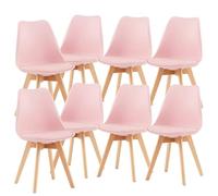 8 Chaises Tulipes Salle à Manger Scandinaves BM Home Salle de Bureau, Pieds en Bois de Hêtre Massif, Colorie Rose