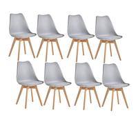 8 Chaises Tulipes Salle à Manger Scandinaves BM Home Salle de Bureau, Pieds en Bois de Hêtre Massif, Couleur Gris