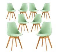 8 Chaises Tulipes Salle à Manger Scandinaves BM Home Salle de Bureau, Pieds en Bois de Hêtre Massif, Couleur Verte