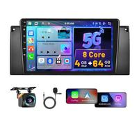 8 Core 4G+64G Hikity Android 15 Autoradio pour BMW X5 E53 1999-2005 avec sans Fil Carplay Android Auto, 9 Pouces IPS Écran Tactile avec GPS Bluetooth WiFi FM/RDS DSP Caméra de Recul