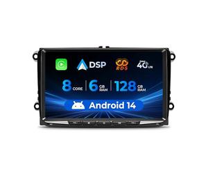 8 Core,6+128G Android 14 Autoradio Compatible avec Volkswagen Golf 5 Passat B6 Passat B7 touan Skoda Fabia avec Autoplay Android Auto, écran Tactile QLED de 9 Pouces avec Bluetooth wifi/4G/AM/FM