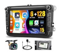 8 Core/6G+128G/DSP Hikity Android 15 Autoradio pour VW Golf 5 6 Passat Tiguan Polo Caddy Seat, 8"Radio de voiture à écran Tactile avec sans fil CarPlay Android Auto GPS WiFi RDS/FM BT 59UI SWC MIC CAM