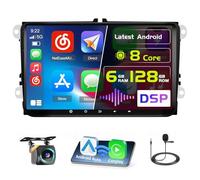 8 Core/6G+128G/DSP Hikity Android 15 Autoradio pour VW Golf 5 6 Passat Tiguan Polo Caddy Seat, 9" Radio de Voiture à écran Tactile avec sans Fil CarPlay Android Auto GPS WiFi RDS/FM BT 59UI MIC+CAM