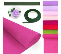 8 Couleurs Papier Crépon pour Fleurs 25C×250cm Papier Crepon Fleuriste | Papier Crépon Pastel, 1 Rouleau de Ruban Floral Vert, 20 Tiges de Fil Floral Vert, pour Créer des Fleurs pour Saint-Valentin
