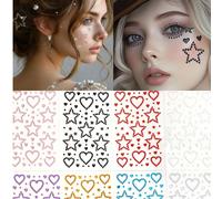 8 couleurs Stickers pour le visage en forme d'étoile et de cœur, style princesse. Convient pour les festivals et événements musicaux, design de scène créatif et brillant Violet,rose,rouge,bleu,argent,