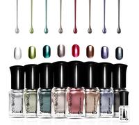 8 Couleurs Vernis À Ongles Métallique Avec Couche De Dessus De Base 2 En 1, Vernis À Ongles Coloré Brillant Effet Chrome Vernis À Ongles Effet Miroir Magique Vernis À Ongles - 9pcs