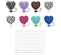 8 Couvercles De Paille En Forme De Cœur, 8 Pailles Et 2 Brosses De Nettoyage, Capuchons Anti-Poussière De Paille, Couvercles De Paille Créatifs, Couvercles De Paille Réutilisables