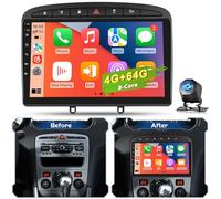 8 cœurs Qualcomm 4+64G Autoradio Android pour Peugeot 308 408 2007-2015, Écran Tactile IPS avec CarPlay Android Auto sans Fil, GPS WiFi Bluetooth DSP Audio Caméra de Recul