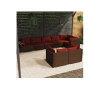 Salon de Jardin 8 pcs avec Coussins Marron Résine Tressée Mobilier vidaXL