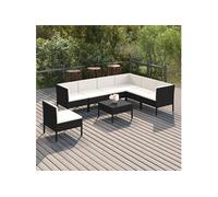 8-delige Loungeset met kussens poly rattan zwart3094440
