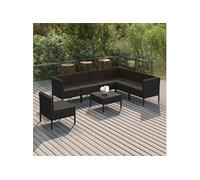 8-delige Loungeset met kussens poly rattan zwart3094441