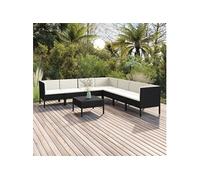 8-delige Loungeset met kussens poly rattan zwart3094456