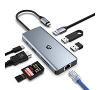 8 en 1 Adaptateur USB C, USB C Hub avec Double Affichage 4K HDMI, (Gigabit Ethernet, 5 Gbps USB 3.0, PD 100W, SD/TF) pour Dell, Surface,HP,Lenovo，Station d'accueil USB C pour MacBook Pro/Air