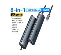 (8-en-1 HDMI 4K60Hz) Concentrateur USB C Vention 4K 60Hz Type C vers HDMI RJ45 Ethernet PD 100W compatible