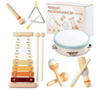 8 en 1 Instruments de Musique pour Enfants - Xylophone, Tambourin, Triangel, Maracas, Flûte - Jouet Musical Montessori en Bois, Instrument de Musique Bébé, Enfant Cadeau 1 2 3 Ans