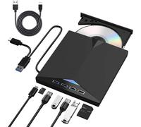 8 en 1 Lecteur Blu-Ray Externe, Portable Lecteur Blu Ray Externe, Lecteur DVD/BD Graveur Blu Ray USB 3.0 Type-C, 3D CD DVD Graveur Optical Bluray Drive pour PC Ordinateur Windows 11 10 8 7