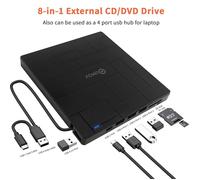 8 en 1 Lecteur CD/DVD Externe pour PC, USB 3.0 et USB-C Graveur DVD Externe Portable CD/DVD -/+RW Drive Pour Windows/MacOS