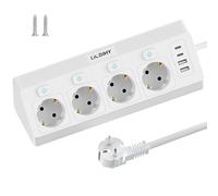 8 en 1 Multiprise 2 USB A et 2 USB C Electrique Parasurtenseurs 4 Prises, Prise d'angle avec Interrupteur et Câble 2M, Blanc