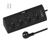 8 en 1 Multiprise 2 USB A et 2 USB C, Prise d'angle et Câble 2M, Noir | Electrique Parasurtenseurs 4 Prises avec Interrupteur