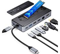 8-en-1 Station d'accueil USB C avec Boîtier SSD M.2,Hub USB C avec SSD M.2 NVMe/SATA,10Gbps,HDMI 4K@60Hz,100W PD,Ethernet,15cm