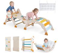 8 en 1 Triangle d'Escalade Montessori en Bois-COSTWAY-Toboggan & Arche Évolutive Pliable et Sécurisé 1+ An Jeux d'Escalade