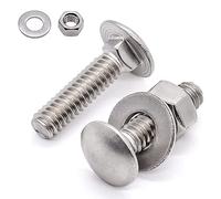 (8 ensembles) 3/8-40,6 x 2,5 cm, boulons de carrosserie en acier inoxydable 304 à tête ronde, col carré, écrous hexagonaux et rondelles plates, couverture complète du filetage 18-8