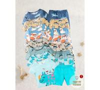 [8 ensembles aléatoires, 2 ensembles envoyés] Ensemble short et t-shirt manches courtes d'été pour tout-petits garçons, col rond, imprimé de requins, de dinosaures et de motifs marins, style décontrac