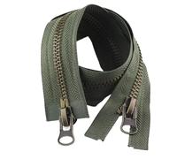 8# Fermeture à glissière en métal Fermeture à glissière à double curseur Bricolage Vêtement de couture pour accessoires de vêtements artisanaux,Vert kaki,70cm
