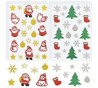 8 Feuille Autocollants de Noël Adhésifs Noel Stickers Pailletées Père Noël Flocon de Neige Bonhomme de Neige Étoile Arbre de Noël Gommettes de Noel pour DIY Décoration Carte Scrapbook Cahier Fenêtre