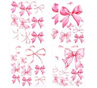 8 Feuilles/46pcs Stickers Muraux Noeud Rose, Décoration de Chambre Mignonne et Coquette Papier Peint Aquarelle Autocollants Muraux pour Fête de Famille Mariage Baby Shower