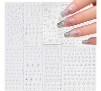 8 Feuilles Autocollant Sticker Nail Ongle Auto-Adhésif Décalque De Transfert Forme Étoile Lune C?ur Croix Stickers Pochoir Décoration Diy Manucure Pour Soirée Fête Anniversaire Baptême Nouvel An